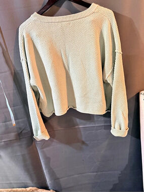 Sincerely Jules Sage Green Waffle Knit Henley Sweater Large
